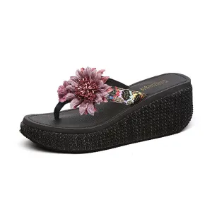 Women Wedge Platform Flip Flops Big Flower Logic Gates And Flip Flops