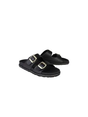 Canvas Slides Women's Adjustabe Buckle Slippers,Black