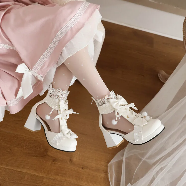 Sandals Dupes Women's Bow Tie Ankle Strap Block Heel Platform Sandals