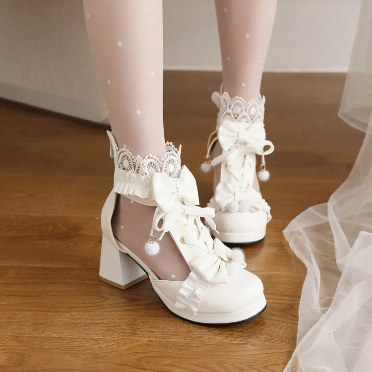 People Sandals Women's Bow Tie Ankle Strap Block Heel Platform Sandals