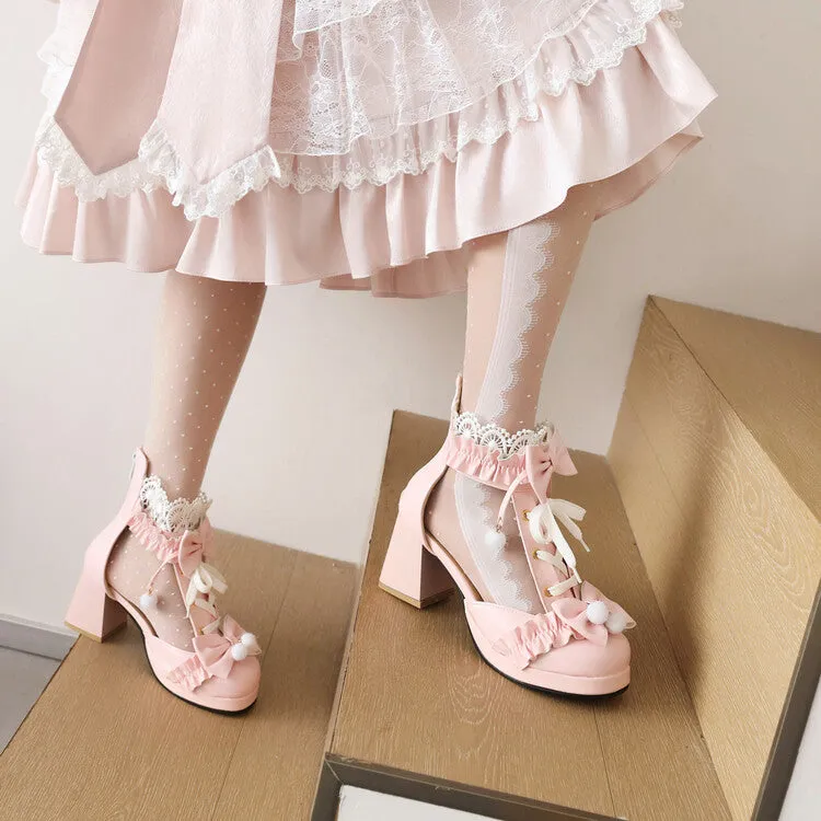 Women's Bow Tie Ankle Strap Block Heel Platform Sandals Sandals For Leather