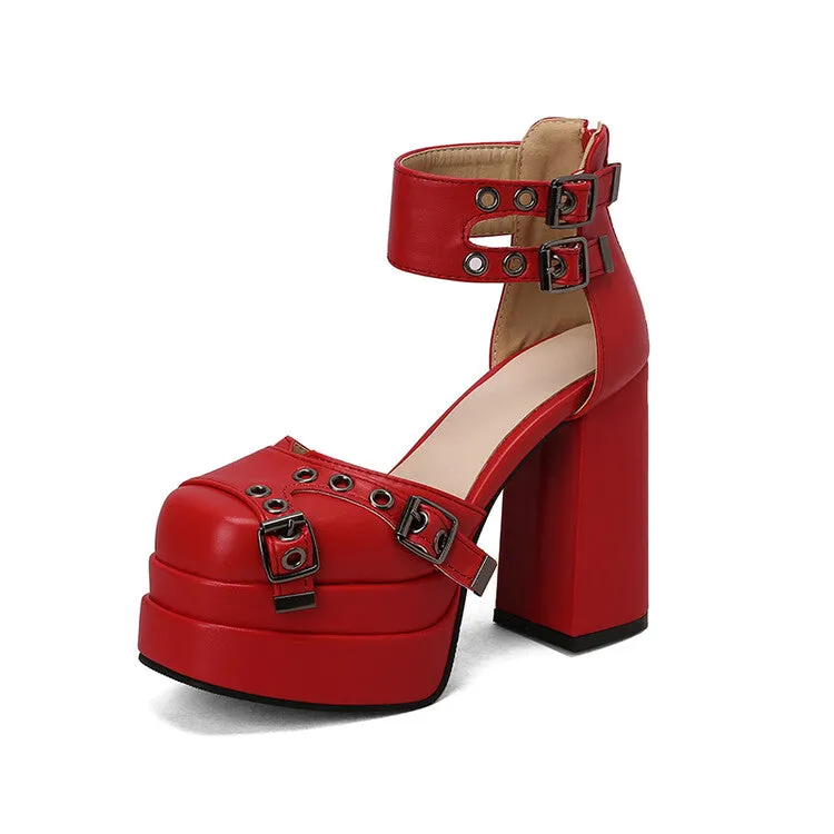 Custom Made Sandals Women's Buckles Back Zippers Chunky Heel Platform Sandals