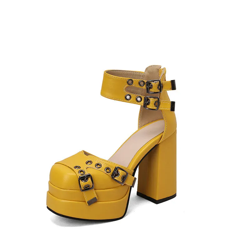 Fish Sandals Women's Buckles Back Zippers Chunky Heel Platform Sandals