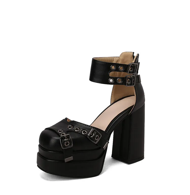 Earth Sandals Shoes Women's Buckles Back Zippers Chunky Heel Platform Sandals