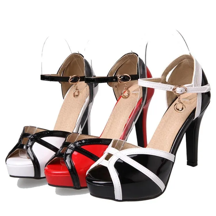 Women's Color Block Ankle Strap Stiletto High Heel Platform Sandals Heeled Metallic Sandals