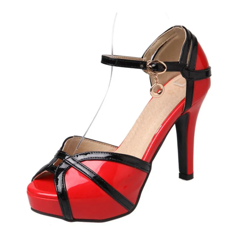 Women's Color Block Ankle Strap Stiletto High Heel Platform Sandals Dress Thong Sandals
