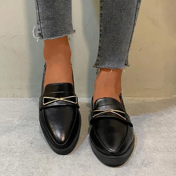 Velvet Loafers Women's Fashionable Metal Decorated Pointed Toe Loafers 03289124S