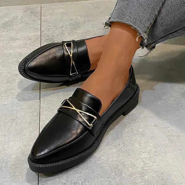 Women's Fashionable Metal Decorated Pointed Toe Loafers 03289124S Office Loafers