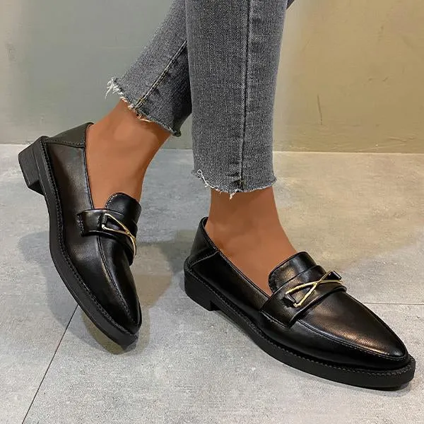 Ermenegildo Zegna Penny Loafers Women's Fashionable Metal Decorated Pointed Toe Loafers 03289124S