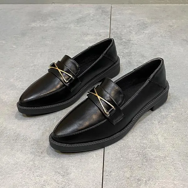 Women's Fashionable Metal Decorated Pointed Toe Loafers 03289124S Loafers Zombie Island