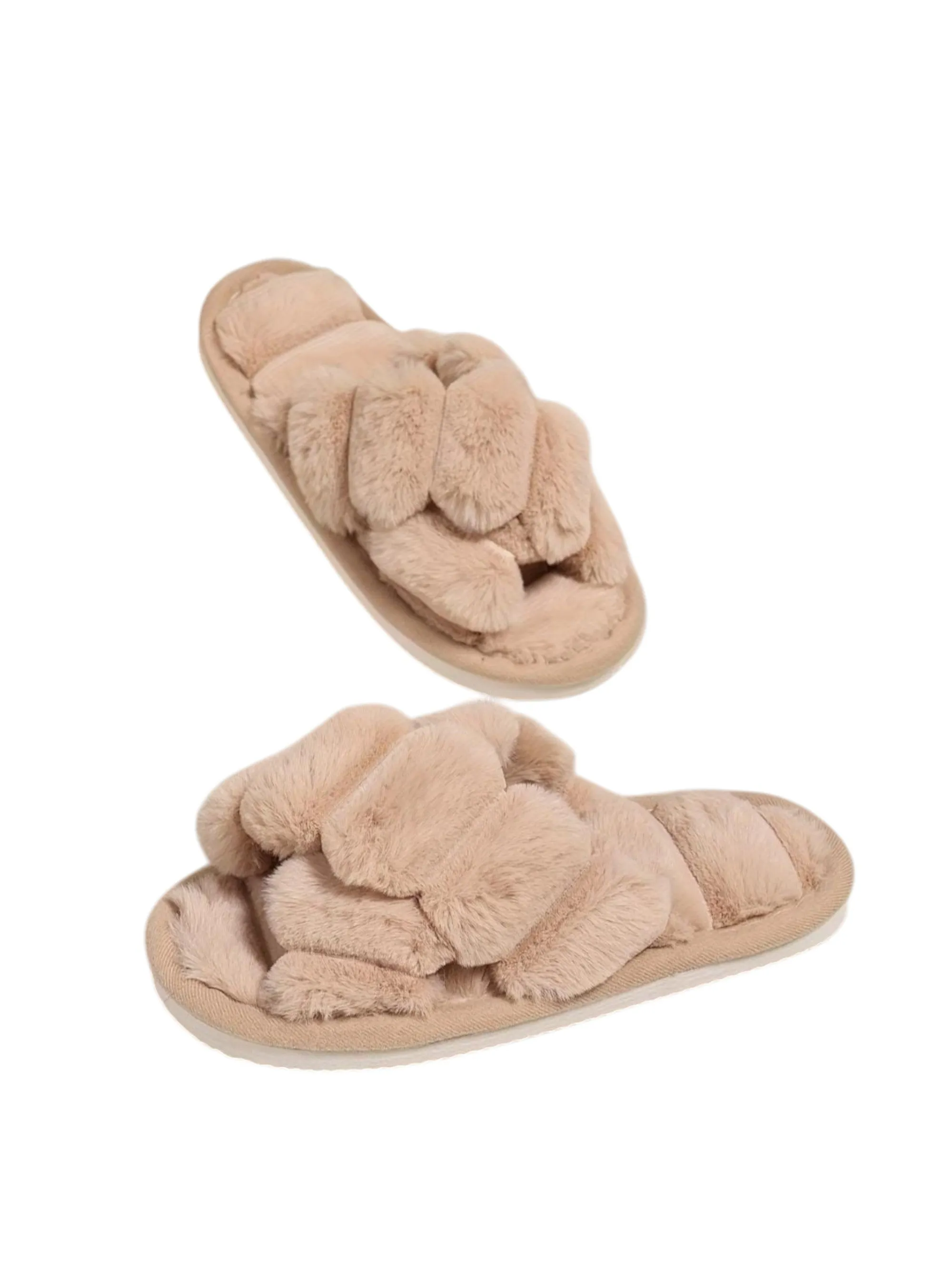 Women's Faux Fur Slippers,Beige 9 West Slippers