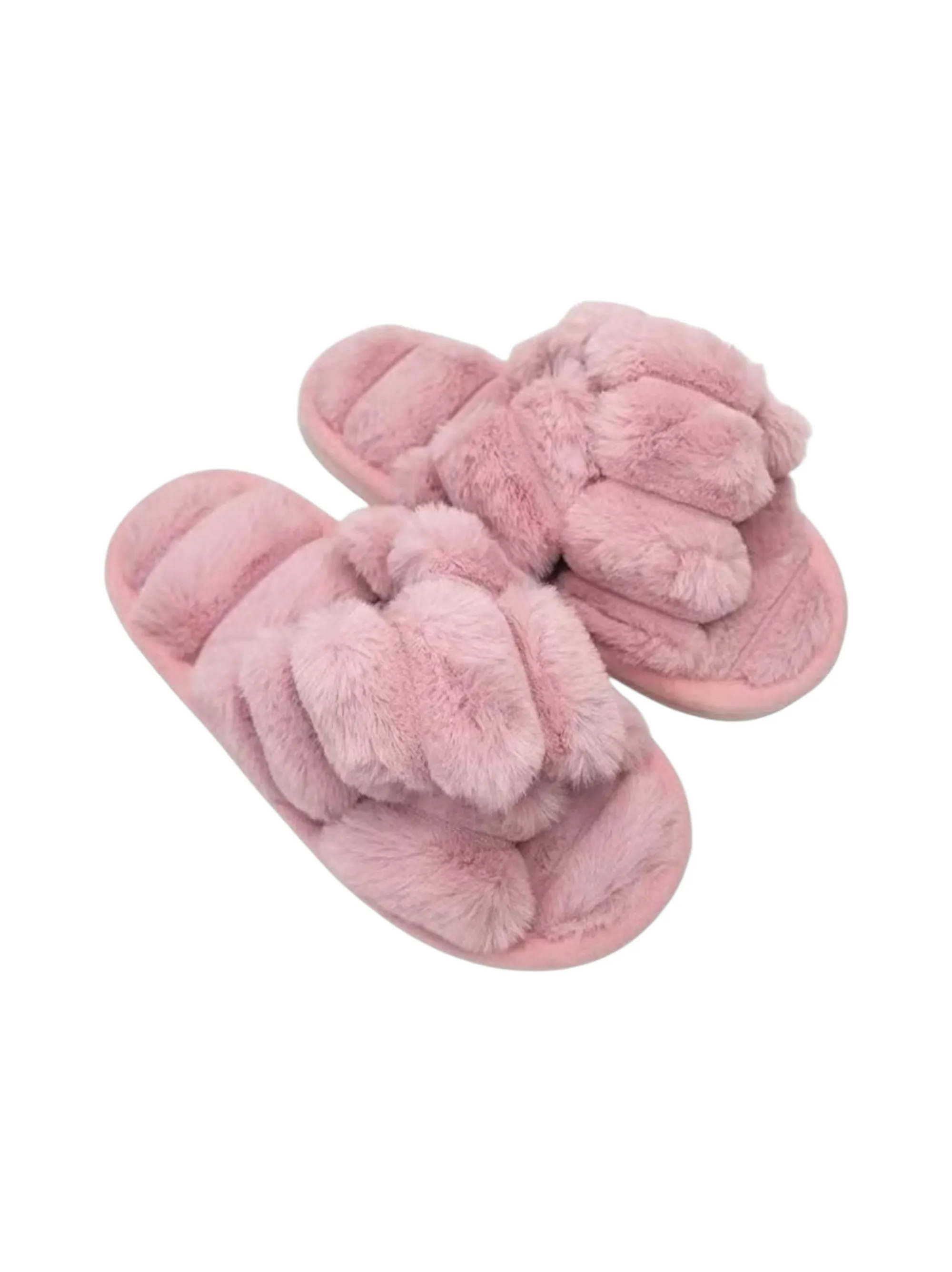 Women's Faux Fur Slippers,Pink High Heel Ballet Slippers