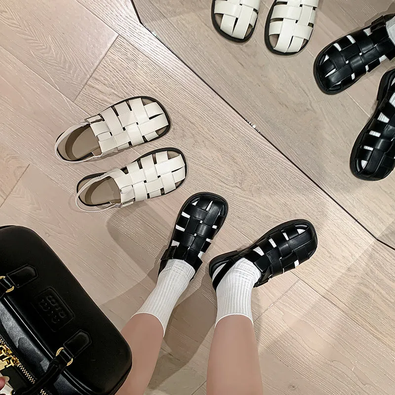 Denim Platform Sandals Womens Fisherman Flat Shoe Strappy Close-toe Sandals