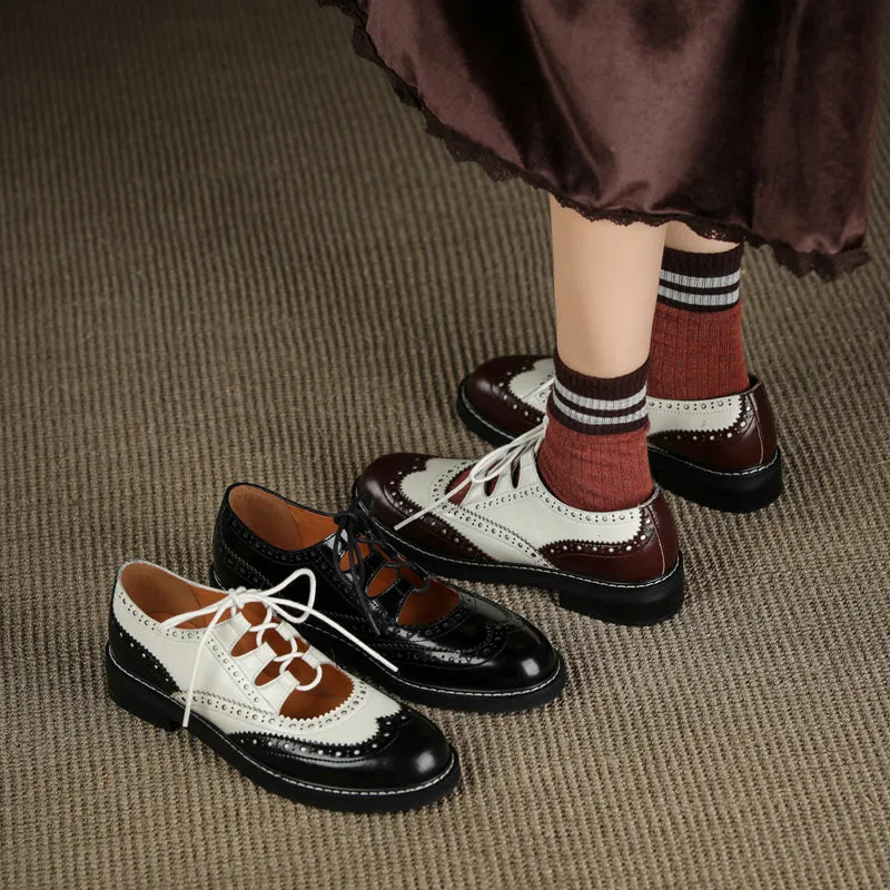 Womens Genuine Leather Lace-up Oxford Shoes Calfskin Oxfords