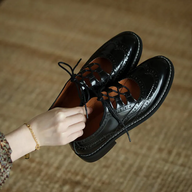 Wearing Oxfords Casually Womens Genuine Leather Lace-up Oxford Shoes