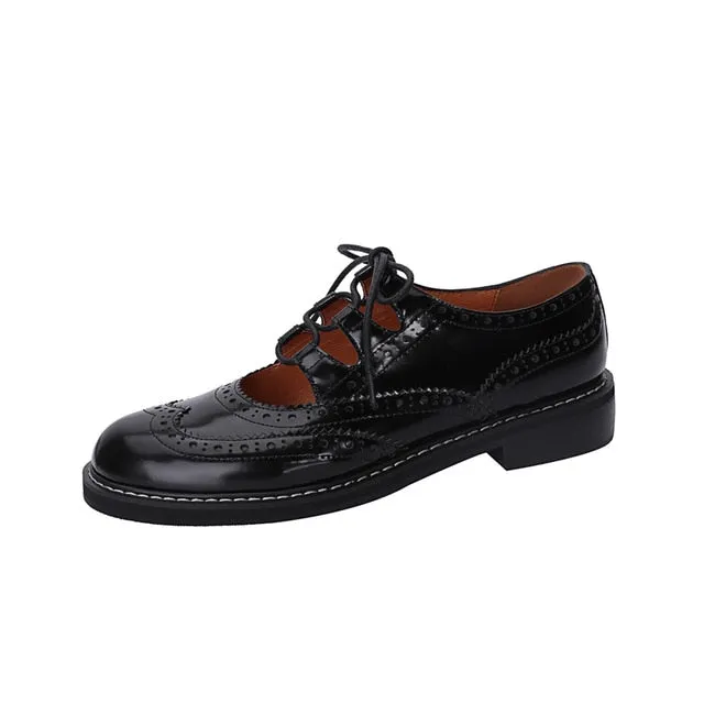 Womens Genuine Leather Lace-up Oxford Shoes Melton Oxfords