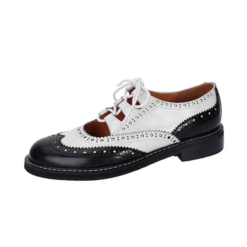 Soft Leather Oxfords Womens Genuine Leather Lace-up Oxford Shoes