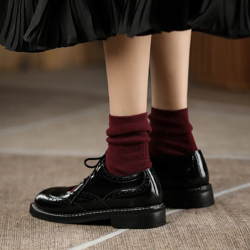 Womens Genuine Leather Lace-up Oxford Shoes Oxford Saddle Shoes