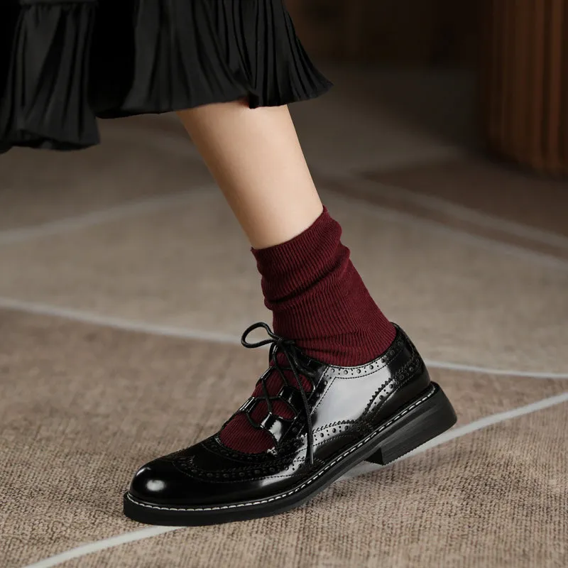 Oxford Loafers Womens Genuine Leather Lace-up Oxford Shoes