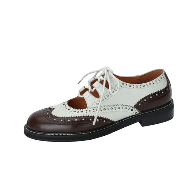 Plain Toe Oxford Womens Genuine Leather Lace-up Oxford Shoes
