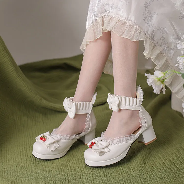 Sandals Jamica Women's Lolita Lace Bow Tie Block Heel Sandals