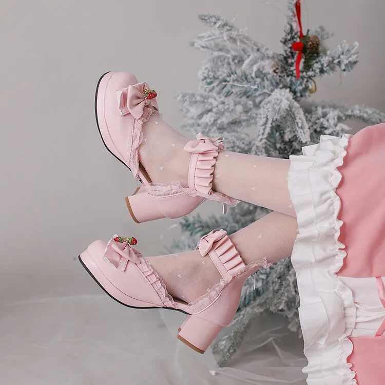 Sandals Comfortable For Walking Women's Lolita Lace Bow Tie Block Heel Sandals