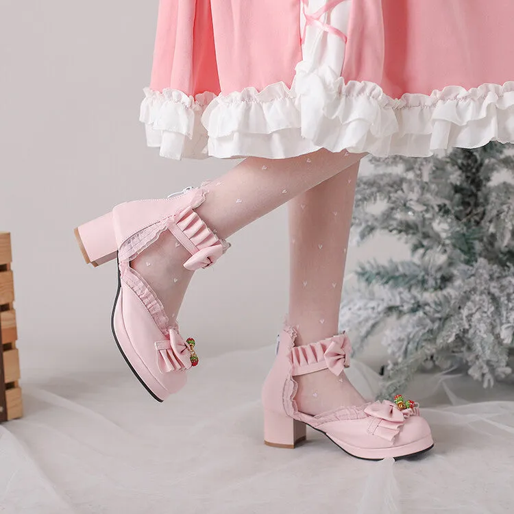 Women's Lolita Lace Bow Tie Block Heel Sandals Pali Hawaii Sandals