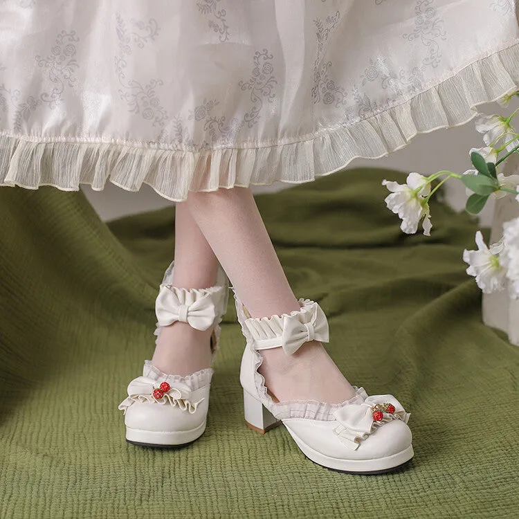 Bare Sandals Women's Lolita Lace Bow Tie Block Heel Sandals