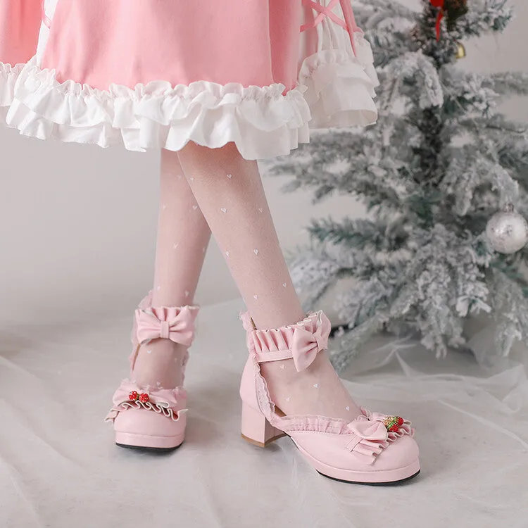 Women's Lolita Lace Bow Tie Block Heel Sandals Platform Sandals Espadrille