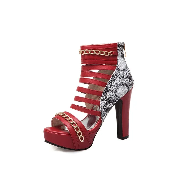 Women's Metal Chains  Chunky Heel Platform Gladiator Sandals Straw Sandals