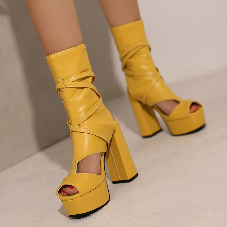 Women's Open Toe Cutout Chunky Heel Platform Sandals Sandals For Fallen Arches
