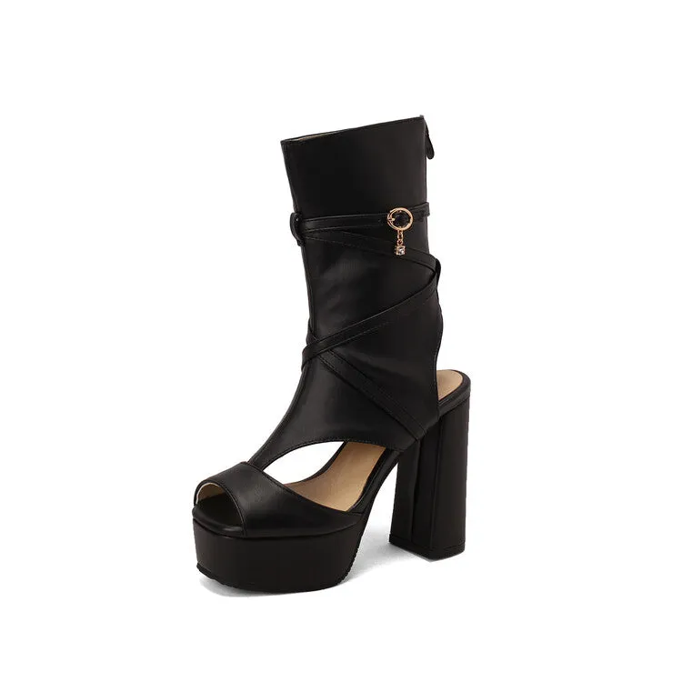 Women's Open Toe Cutout Chunky Heel Platform Sandals Sandals For Ladies