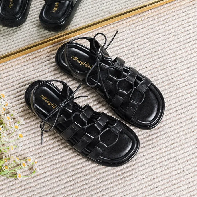 Women's Open Toe Lace Up Flats Sandals Summer Shoes Bella Vita Sandals