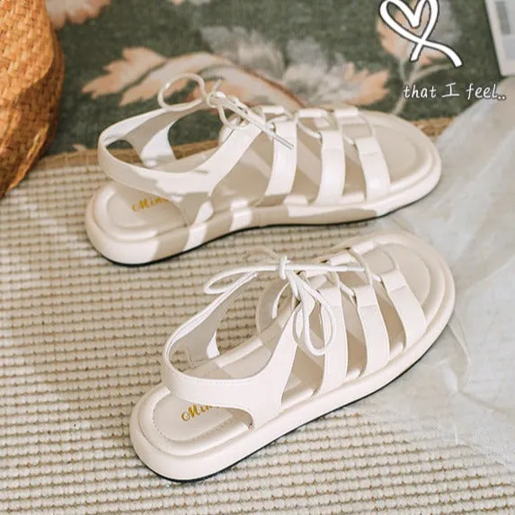 Sandals Church Riverside Ca Women's Open Toe Lace Up Flats Sandals Summer Shoes