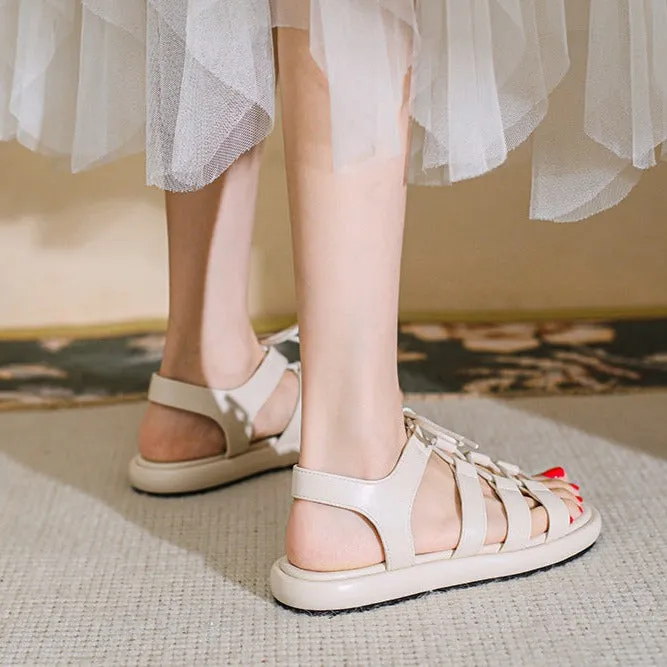 Comfortable Slide Sandals Women's Open Toe Lace Up Flats Sandals Summer Shoes