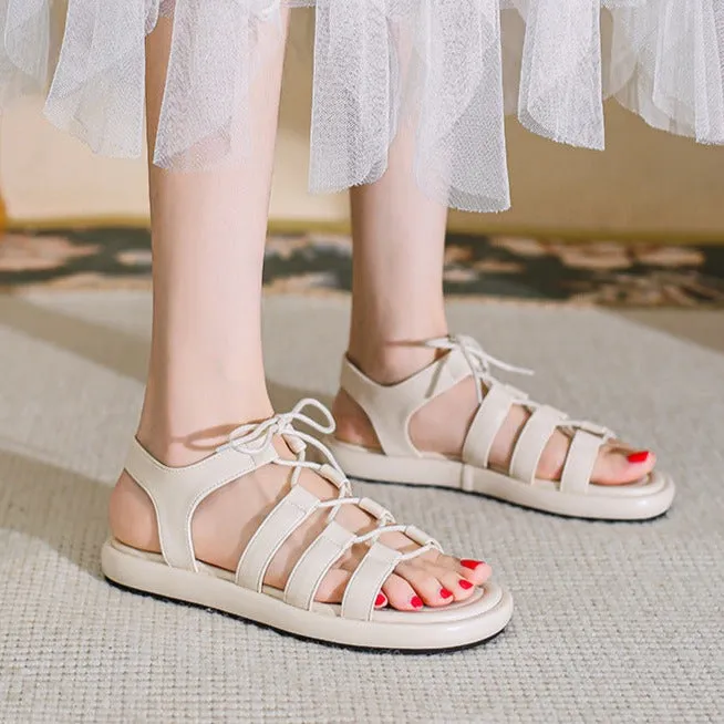 Dream Pairs Sandals Women's Open Toe Lace Up Flats Sandals Summer Shoes