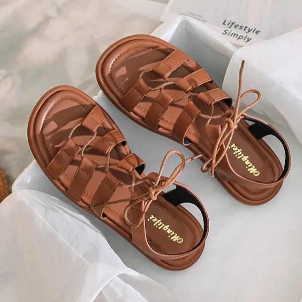 Women's Open Toe Lace Up Flats Sandals Summer Shoes Sandals Toms