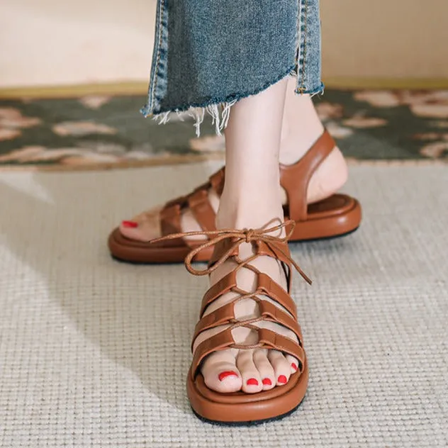 Aerosole Sandals Women's Open Toe Lace Up Flats Sandals Summer Shoes