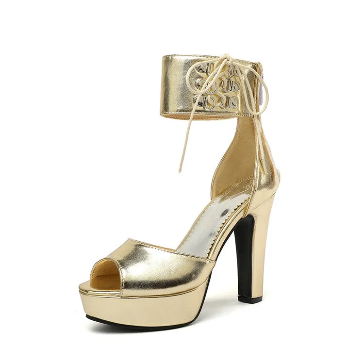 Most Inexpensive Sandals Resort Women's Open Toe Patent Straps Chunky Heel Platform Sandals