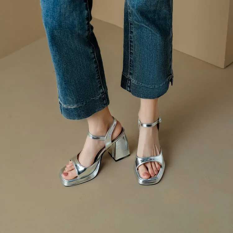 Jack Rogers Sandals Women's Patent Block Heel Platform Sandals