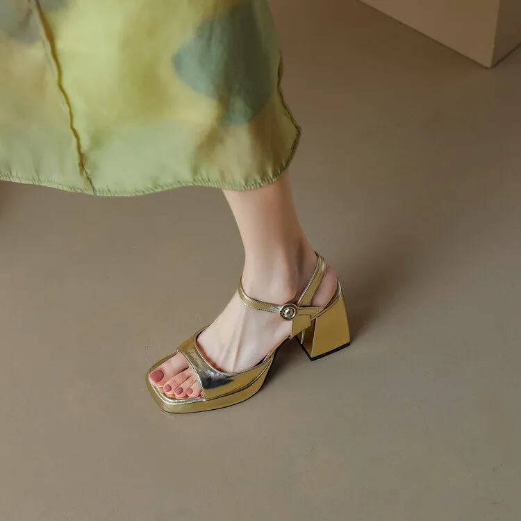 Women's Patent Block Heel Platform Sandals Sandals With Sock