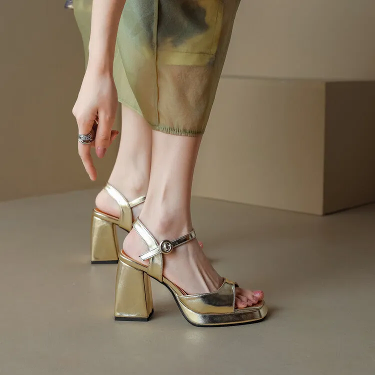 Women's Patent Block Heel Platform Sandals Kira Sandals