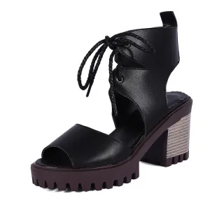 Women's  Peep Toe Hollow Out Chunky Heel Platform Sandals Waterproof Sandals