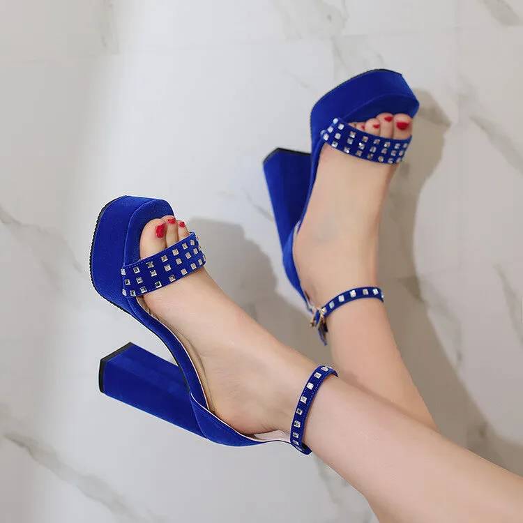 Women's Rhinestone Ankle Strap Chunky Heel Platform Sandals Branded Sandals