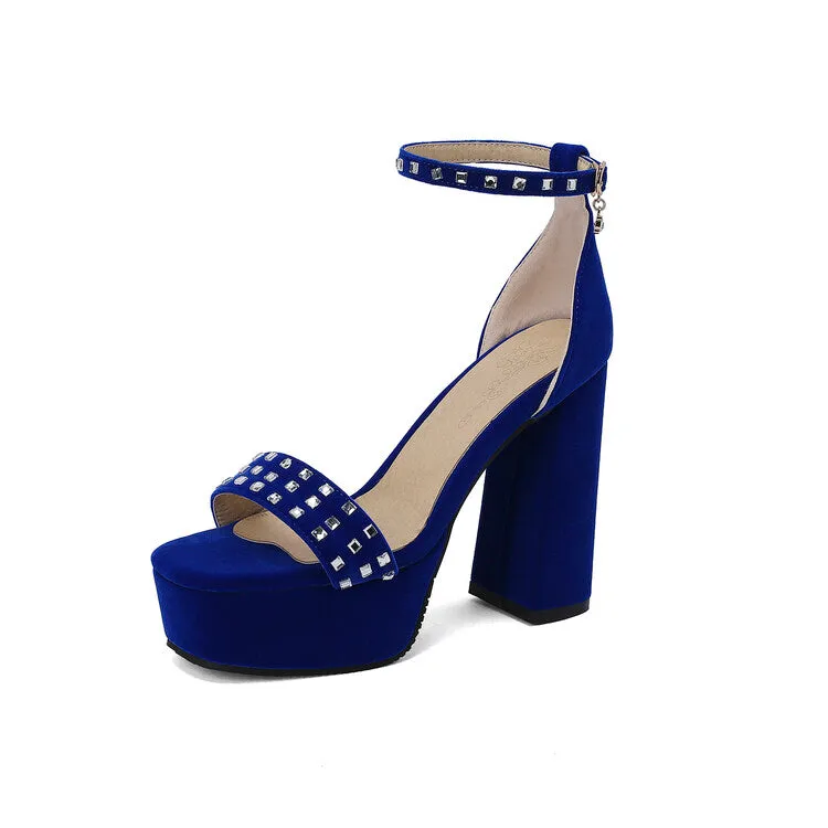 Women's Rhinestone Ankle Strap Chunky Heel Platform Sandals Naot Sandals