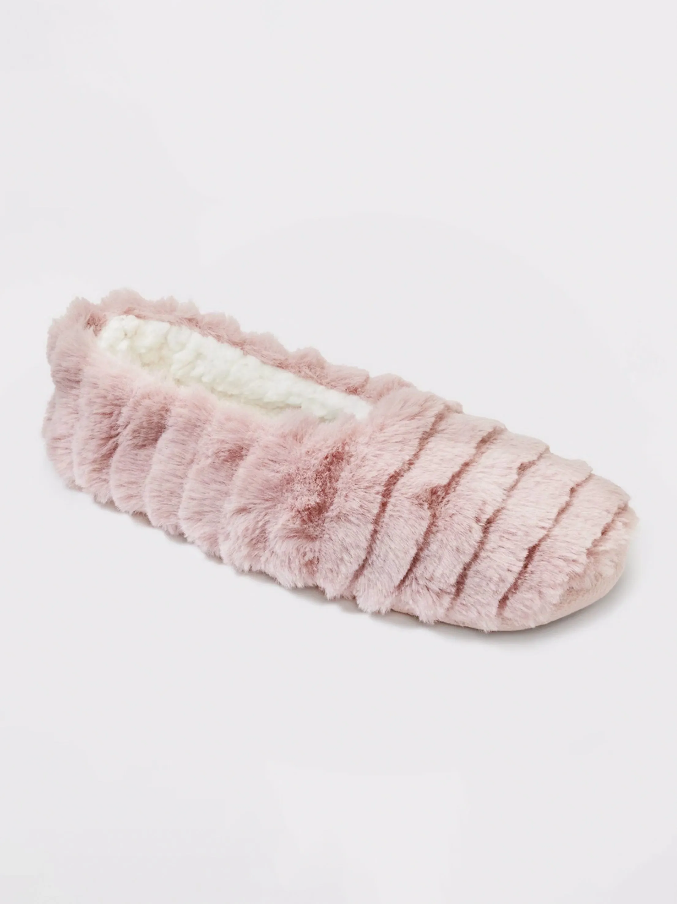 Women's Ribbed Faux Fur Slippers,Light Pink Travel Foldable Slippers