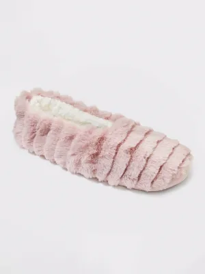Women's Ribbed Faux Fur Slippers,Light Pink Slippers Crocs