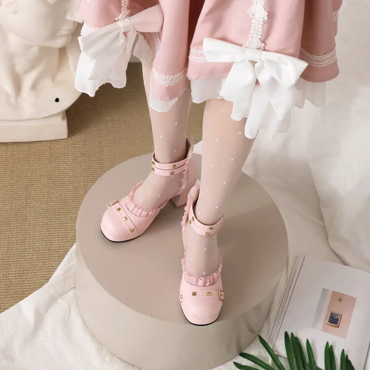 Women's Rivets Lace Ankle Strap Block Heel Platform Sandals Sandals Royal Plantation