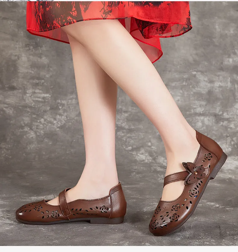 Women's Sandals Hollow Out Literary Style Butterfly Buckle With Flats Church Sandals