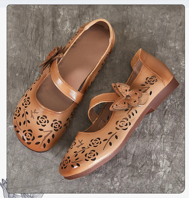 High Arch Sandals Women's Sandals Hollow Out Literary Style Butterfly Buckle With Flats